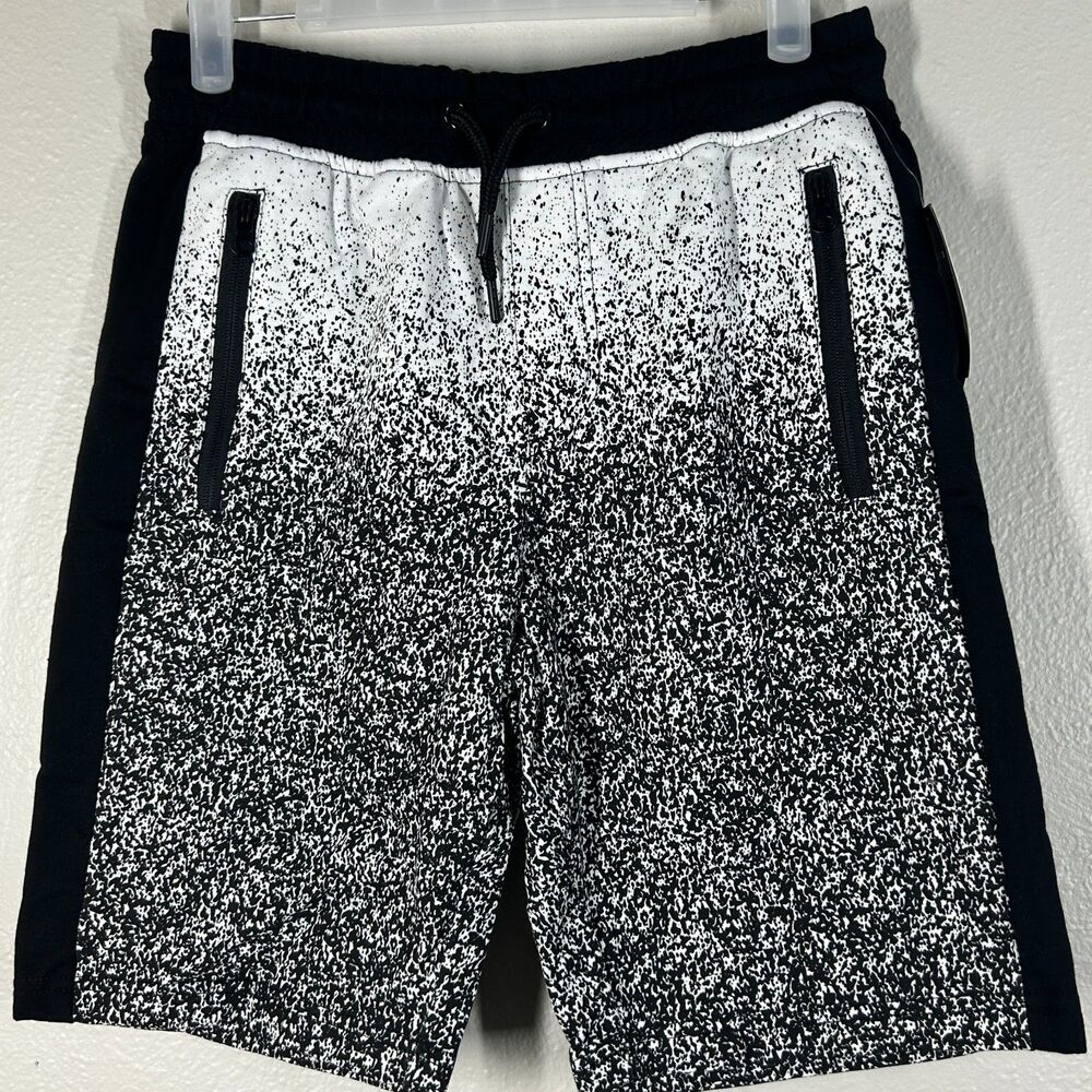 Ocean Current Shorts Youth L Black White Speckled Drawstring Zip Pockets